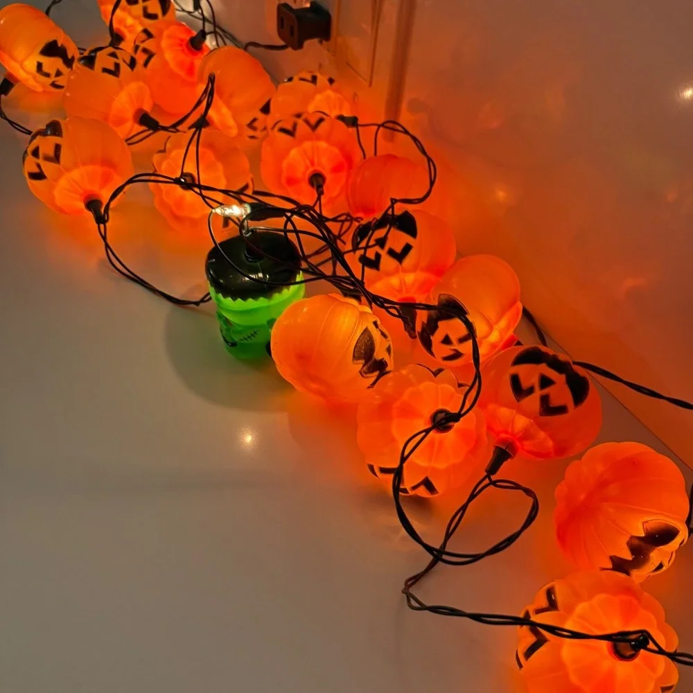 42+ Halloween‎ String Lights Jack O Lantern & Frankenstein Decoration Blow Mold